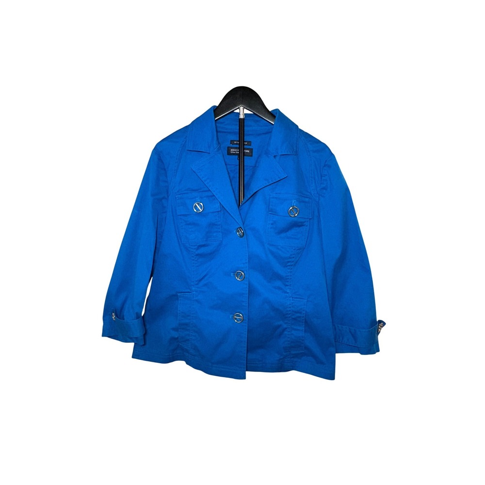 Jones New York Signature Stretch L Cobalt Blue Utility Jacket Silver Hardware